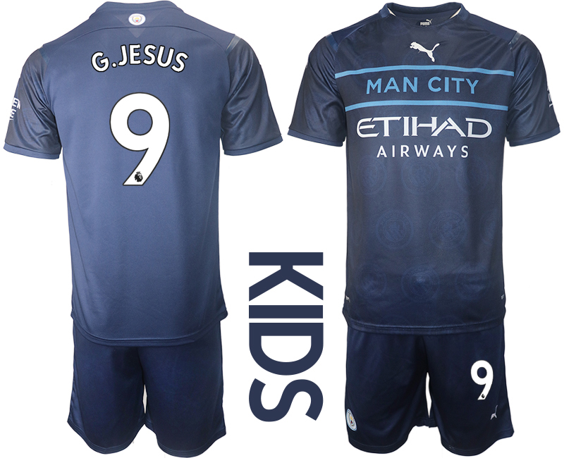Youth 2021-2022 Club Manchester City away blue #9 Soccer Jersey->youth soccer jersey->Youth Jersey